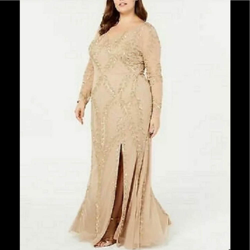 NEW ADRIANNA PAPELL 18W CHAMPAGNE BEADED GOWN